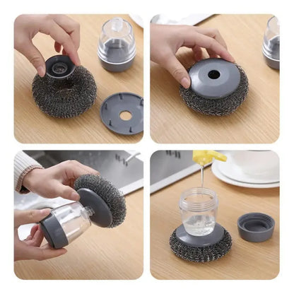 Soap Dispensing Palm Brush Washing Liquid Dish Brush Soap Pot Utensils with Dispenser Cleaning (2 SET)