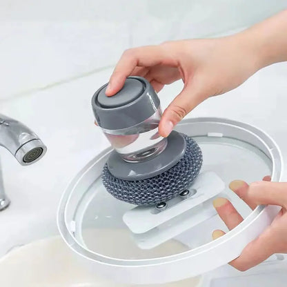 Soap Dispensing Palm Brush Washing Liquid Dish Brush Soap Pot Utensils with Dispenser Cleaning (2 SET)